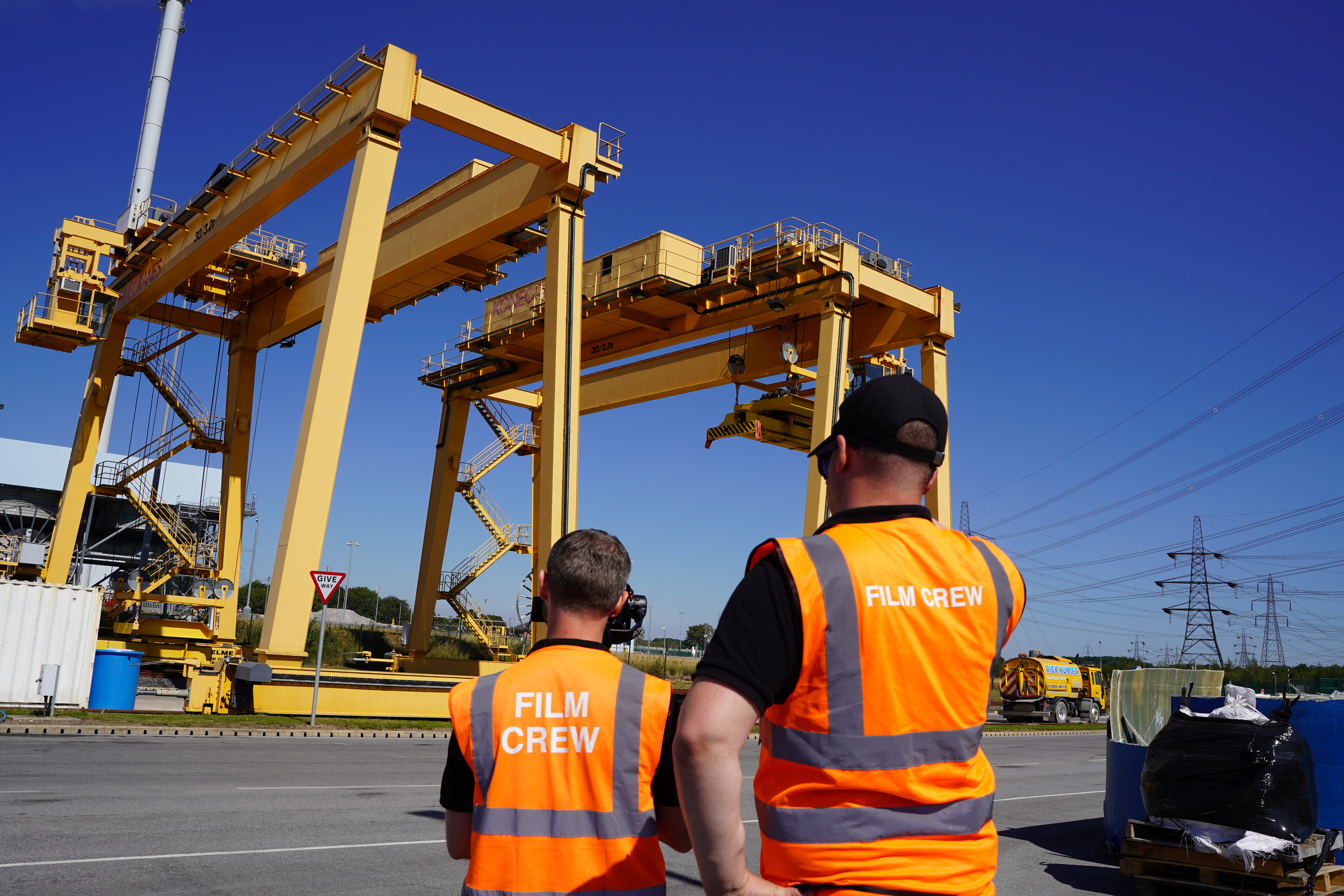 Film crew filming at industrial crane yard in Yorkshire — Shot Blast Media video production careers