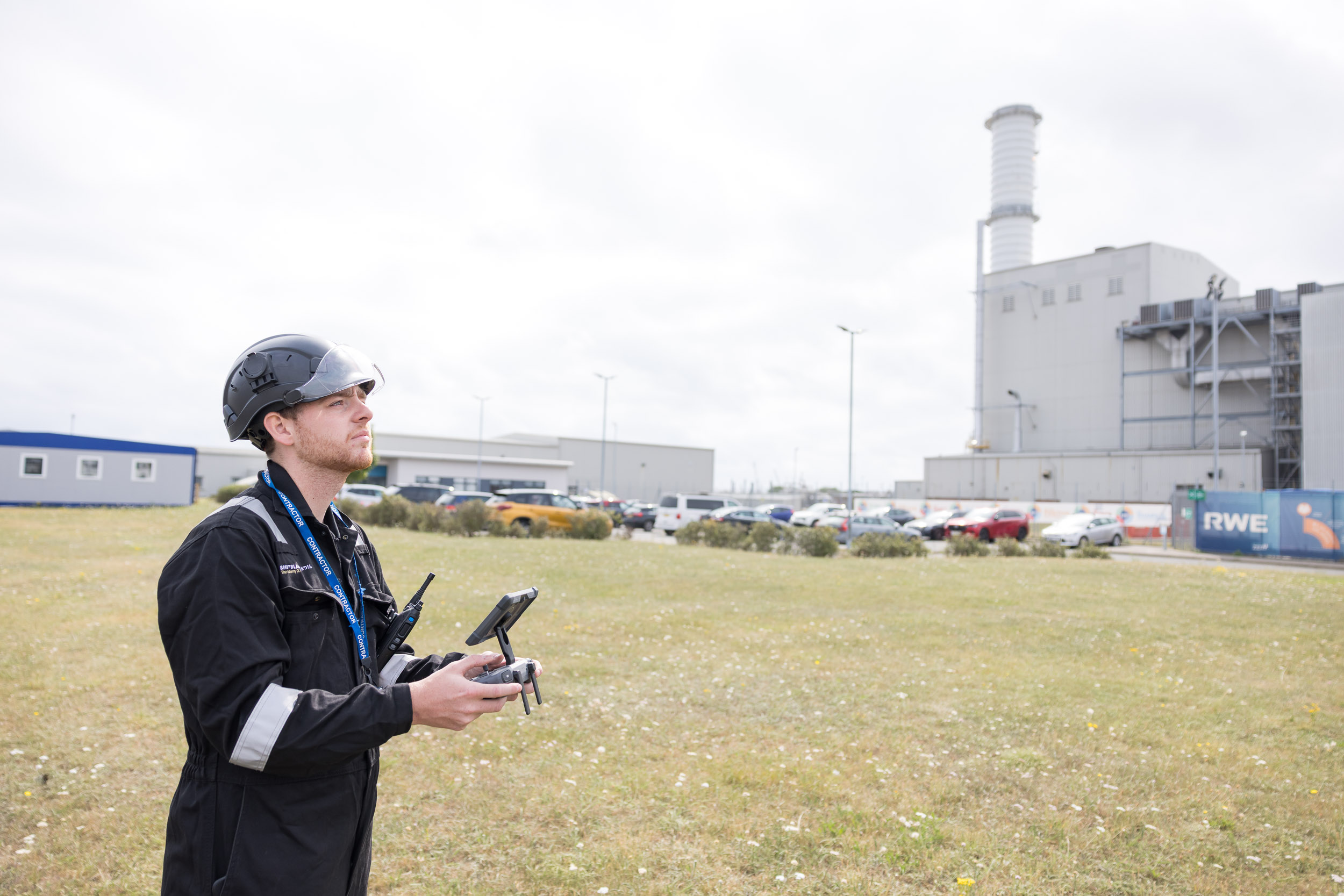 Freelance drone pilot operating at industrial site in Leeds — aerial filming careers