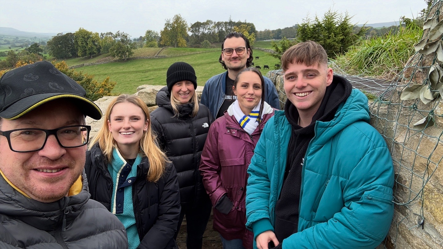 Shot Blast Media team on outdoor location recce in Yorkshire countryside